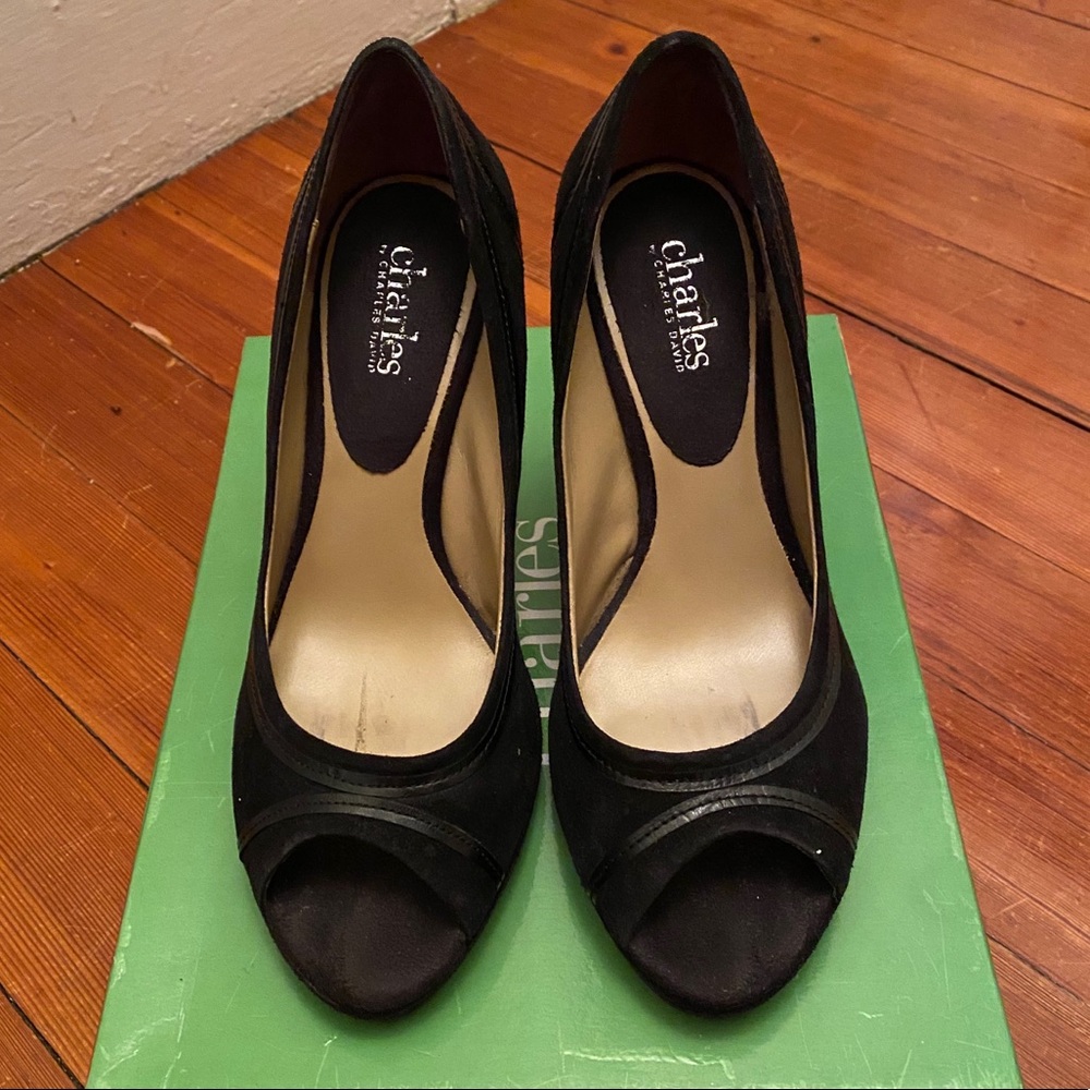 Charles David Suede Peep Toe Wedge